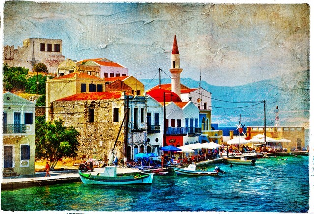 Beautiful Kastelorizo bay - artwork in painting style